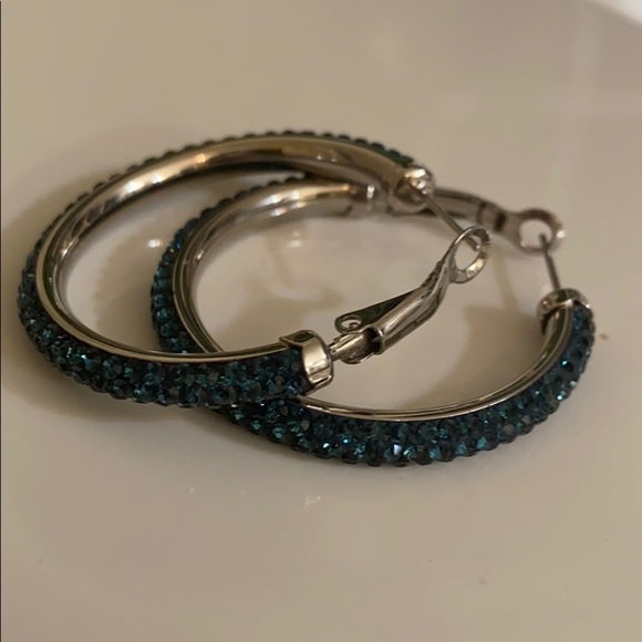 Vintage Jewelry - Blue Crystal Hoop Earrings